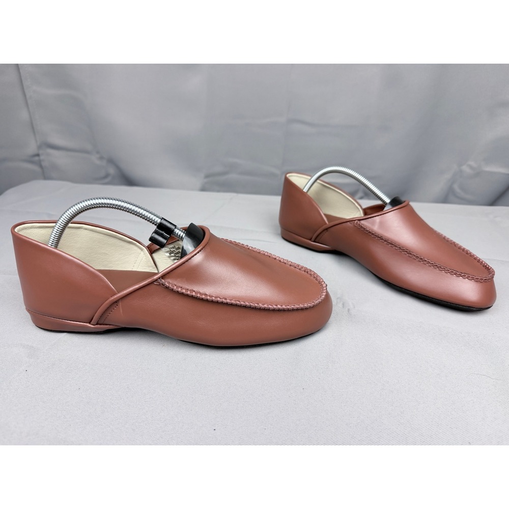 LB Evans 2198 Mens Brown Leather Moc Toe Slip On Slippers House Shoes 9EEE - Picture 5 of 8